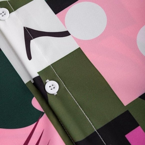 Pink Mens Button Up Tee Shirt - Picture 6 of 6